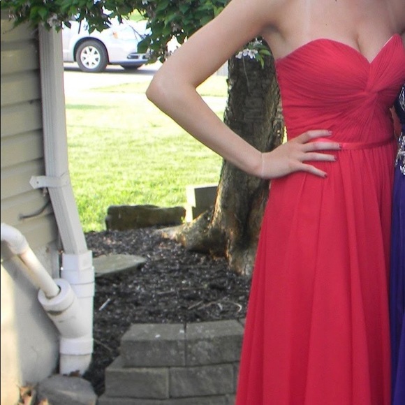 Red Strapless Prom Dress - Picture 1 of 5